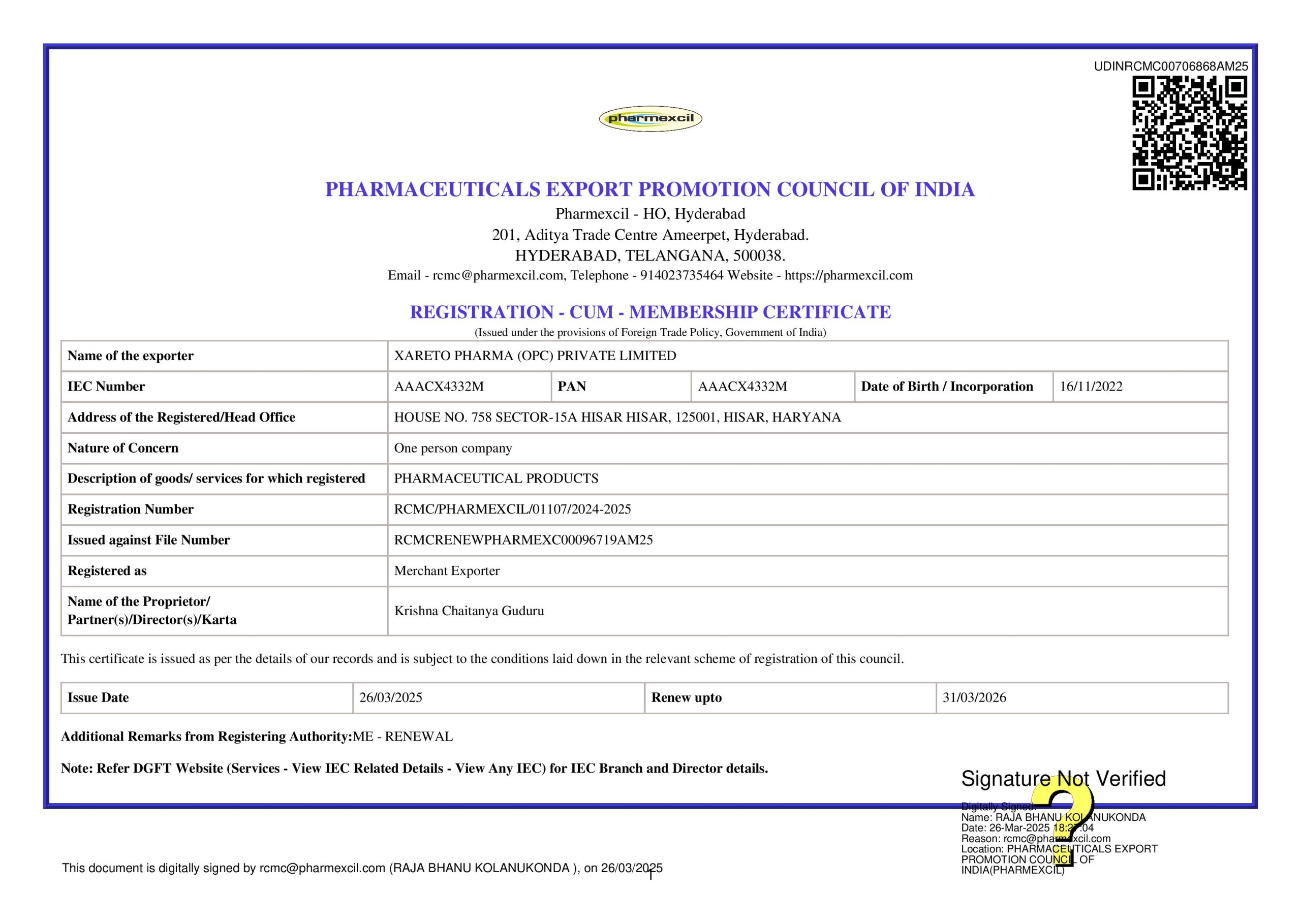 Pharmexcil - RCMC
